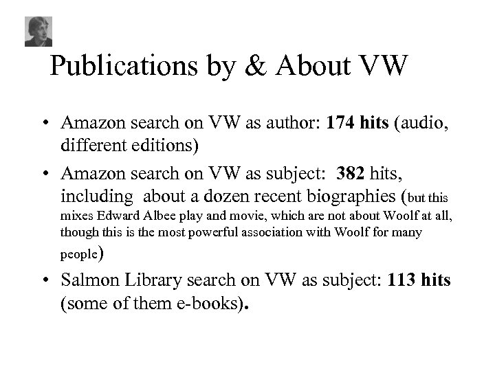 Publications by & About VW • Amazon search on VW as author: 174 hits