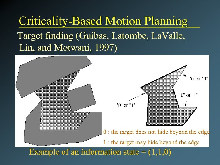 Criticality-Based Motion Planning Target finding (Guibas, Latombe, La. Valle, Lin, and Motwani, 1997) 0