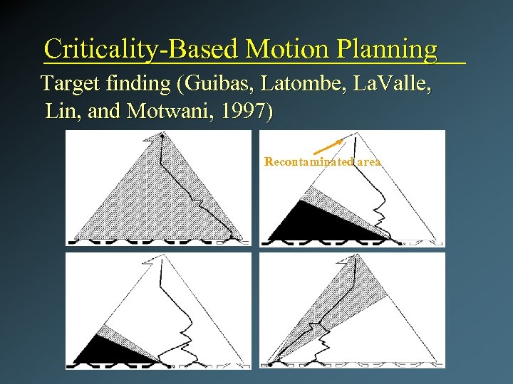 Criticality-Based Motion Planning Target finding (Guibas, Latombe, La. Valle, Lin, and Motwani, 1997) Recontaminated