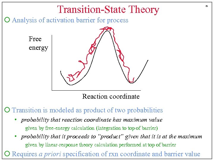 Transition-State Theory ¡ Analysis of activation barrier for process Free energy Reaction coordinate ¡