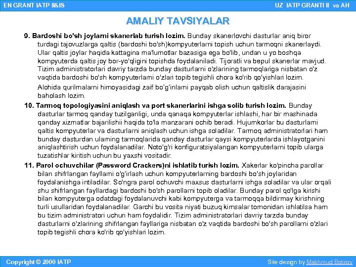 EN GRANT IATP II&IS UZ IATP GRANTI II va AH AMALIY TAVSIYALAR 9. Bardoshi