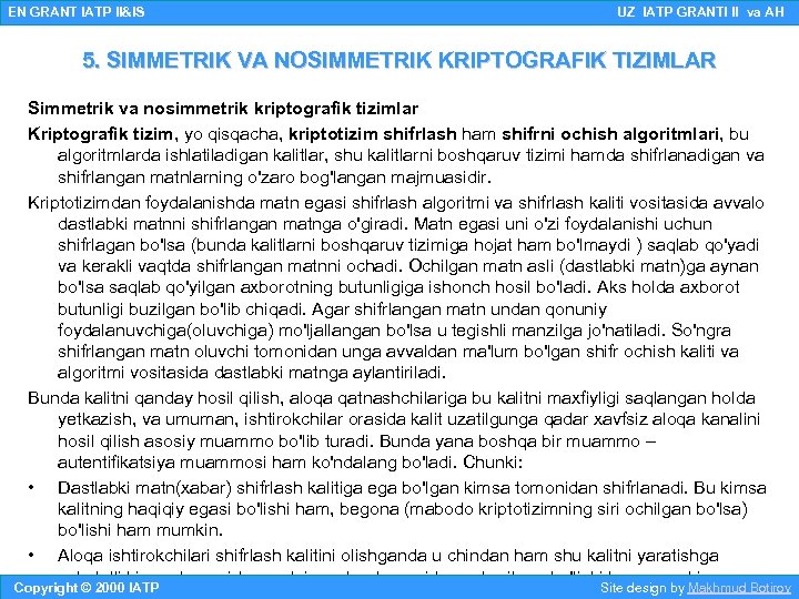 EN GRANT IATP II&IS UZ IATP GRANTI II va AH 5. SIMMETRIK VA NOSIMMETRIK
