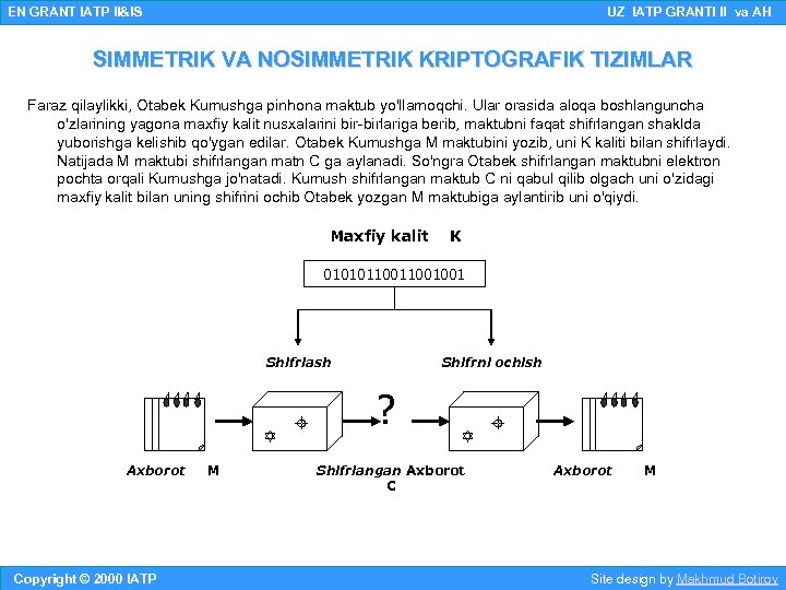 EN GRANT IATP II&IS UZ IATP GRANTI II va AH SIMMETRIK VA NOSIMMETRIK KRIPTOGRAFIK