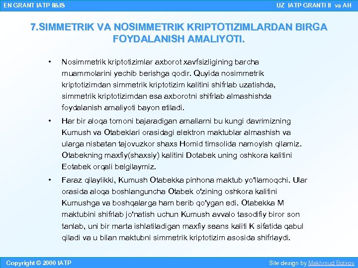 EN GRANT IATP II&IS UZ IATP GRANTI II va AH 7. SIMMETRIK VA NOSIMMETRIK