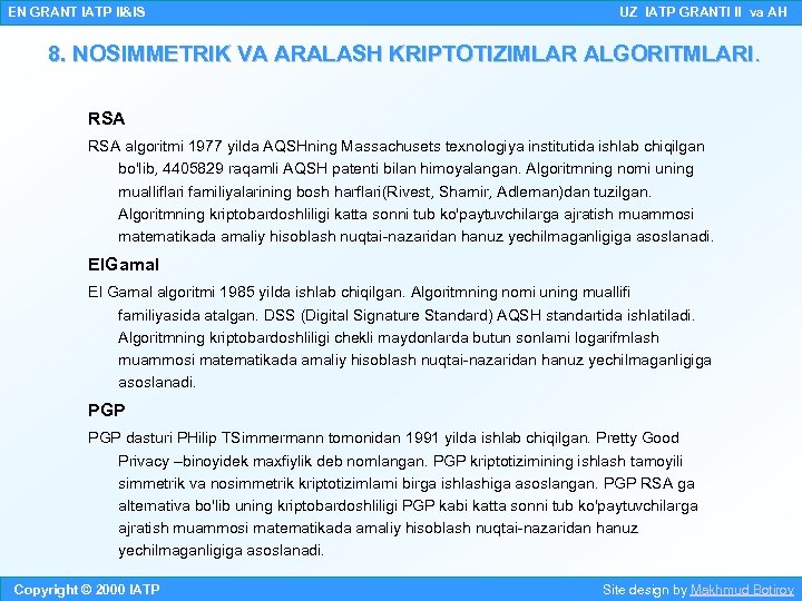 EN GRANT IATP II&IS UZ IATP GRANTI II va AH 8. NOSIMMETRIK VA ARALASH