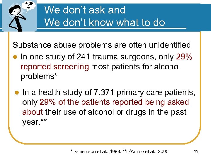 We don’t ask and We don’t know what to do Substance abuse problems are