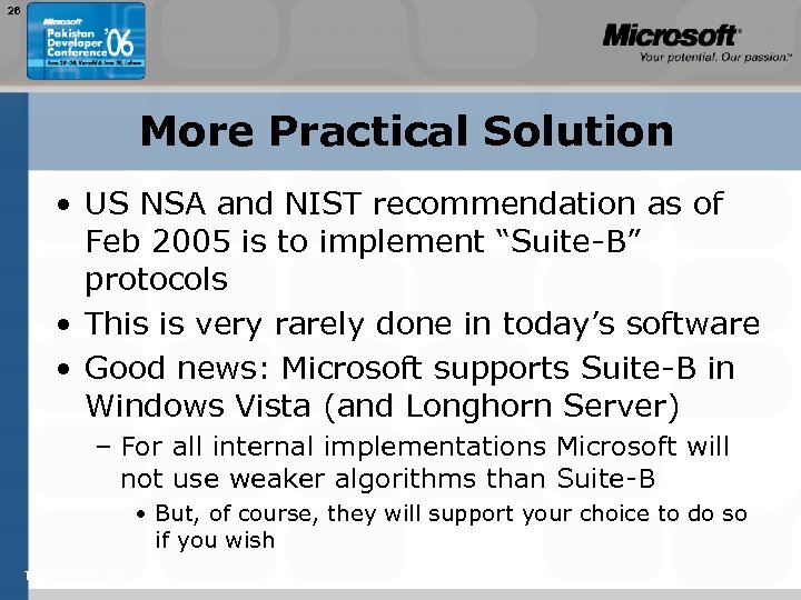 26 More Practical Solution • US NSA and NIST recommendation as of Feb 2005
