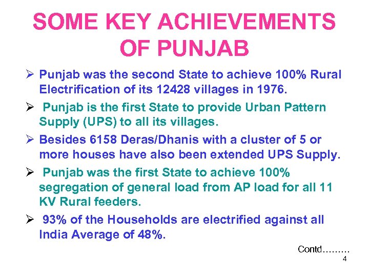 SOME KEY ACHIEVEMENTS OF PUNJAB Punjab was the second State to achieve 100% Rural