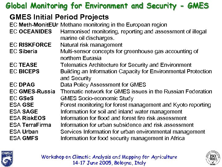 Global Monitoring for Environment and Security - GMES Initial Period Projects EC Meth-Monit. EUr