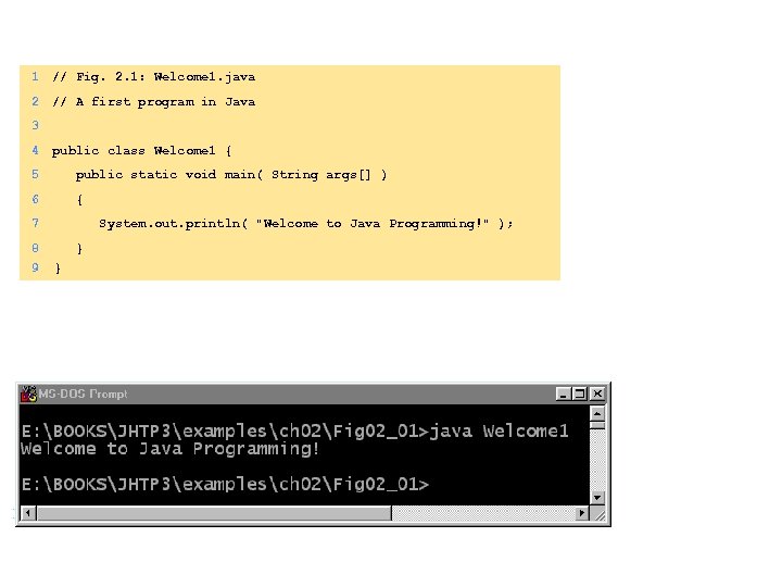 1 // Fig. 2. 1: Welcome 1. java 2 // A first program in