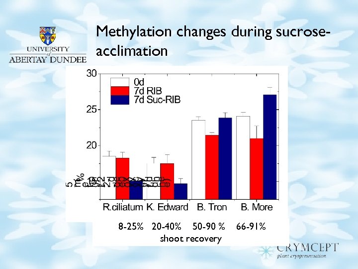 Methylation changes during sucroseacclimation 8 -25% 20 -40% 50 -90 % shoot recovery 66