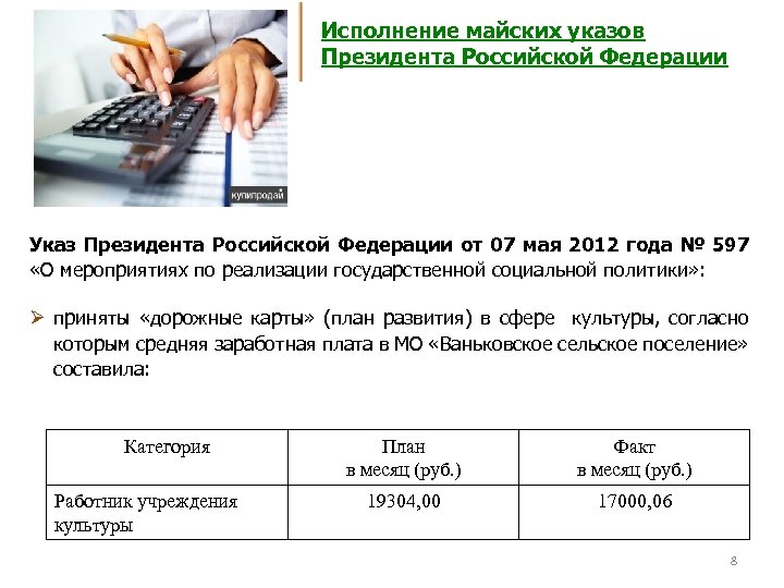 Исполнение майских указов Президента Российской Федерации Указ Президента Российской Федерации от 07 мая 2012