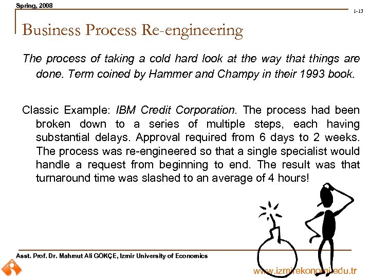 Spring, 2008 Spring, 1 -13 Business Process Re-engineering The process of taking a cold