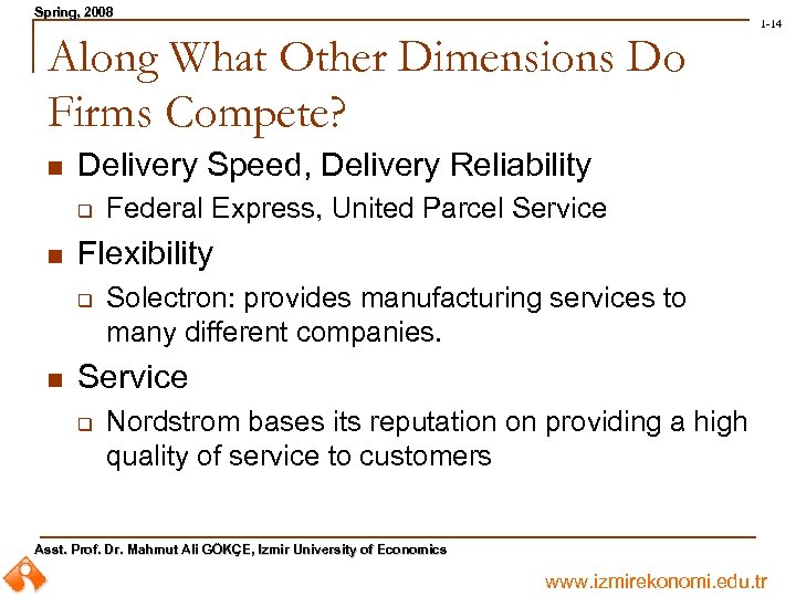 Spring, 2008 Spring, 1 -14 Along What Other Dimensions Do Firms Compete? n Delivery