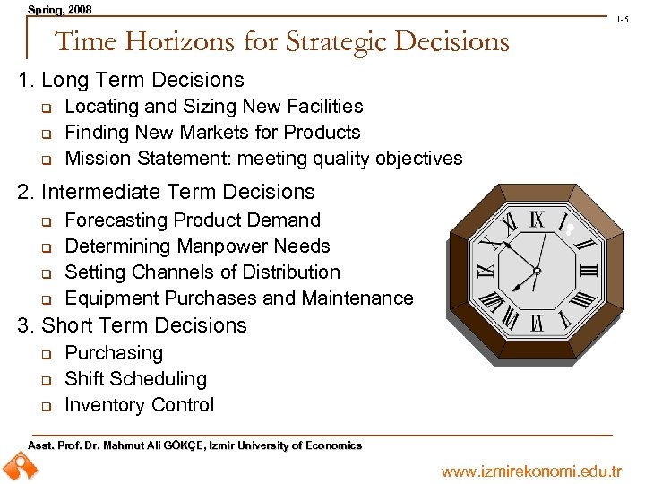 Spring, 2008 Spring, Time Horizons for Strategic Decisions 1 -5 1. Long Term Decisions