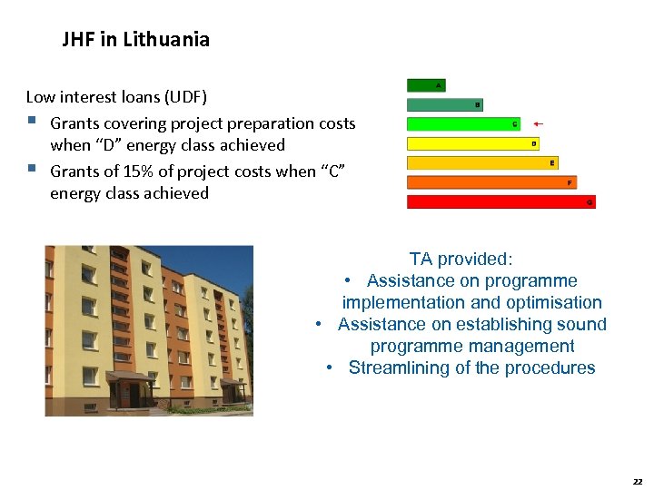 JHF in Lithuania Low interest loans (UDF) § Grants covering project preparation costs when