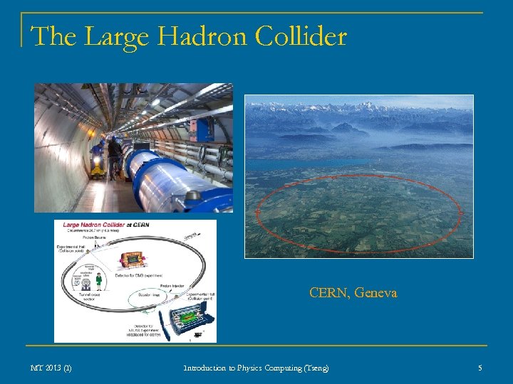 The Large Hadron Collider CERN, Geneva MT 2013 (I) Introduction to Physics Computing (Tseng)