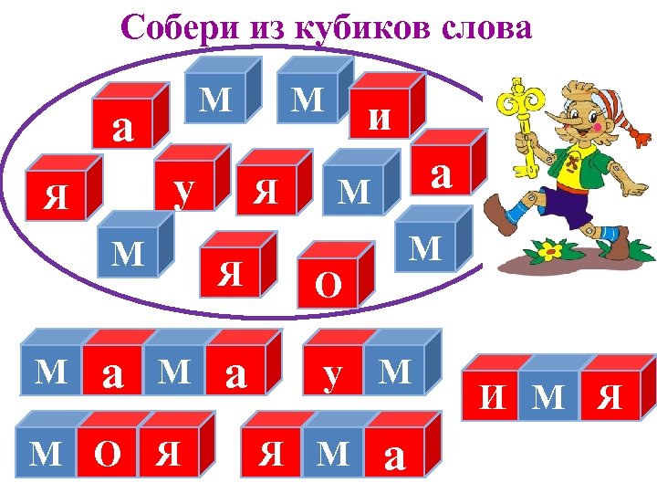 Собери из кубиков слова М а у Я М М а М Я и