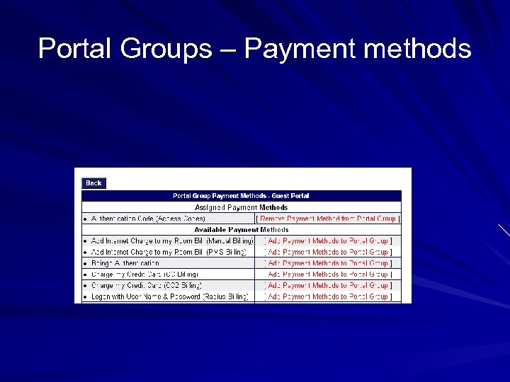 Portal Groups – Payment methods 