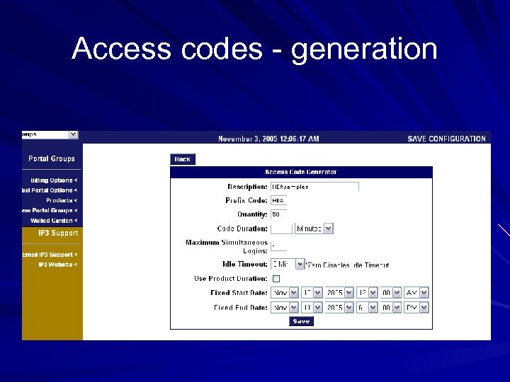 Access codes - generation 