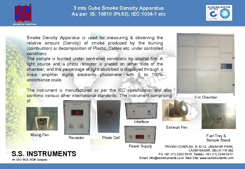 3 mts Cube Smoke Density Apparatus As per IS: 10810 (Pt. 63), IEC: 1034