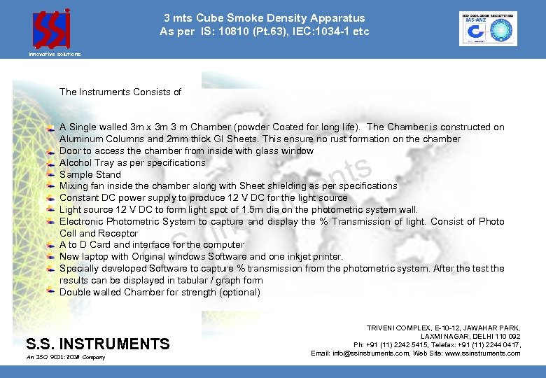 3 mts Cube Smoke Density Apparatus As per IS: 10810 (Pt. 63), IEC: 1034