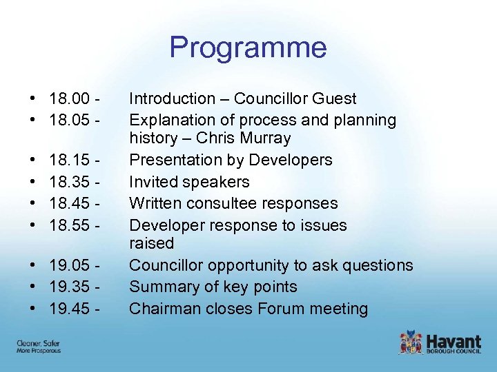 Programme • 18. 00 - • 18. 05 - • • 18. 15 18.