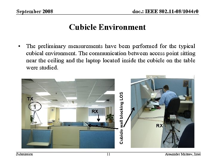 September 2008 doc. : IEEE 802. 11 -08/1044 r 0 Cubicle Environment Cubicle wall