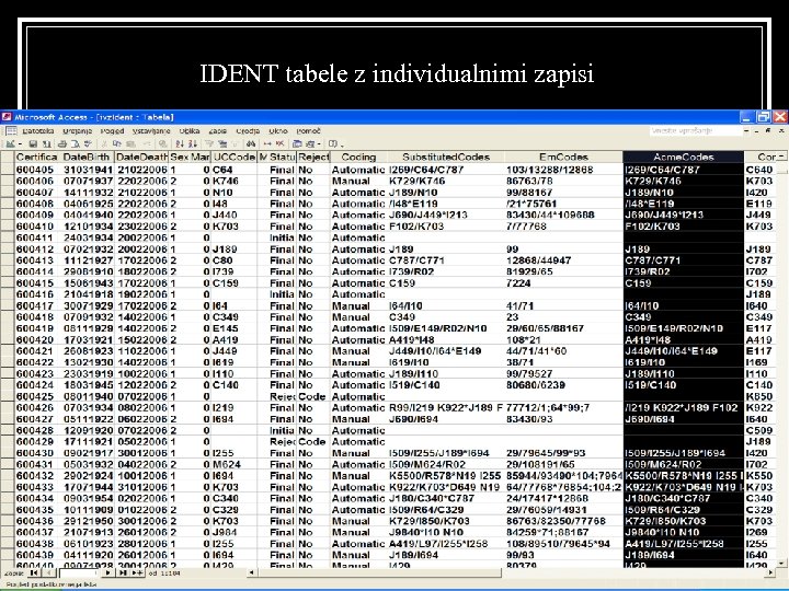 IDENT tabele z individualnimi zapisi 