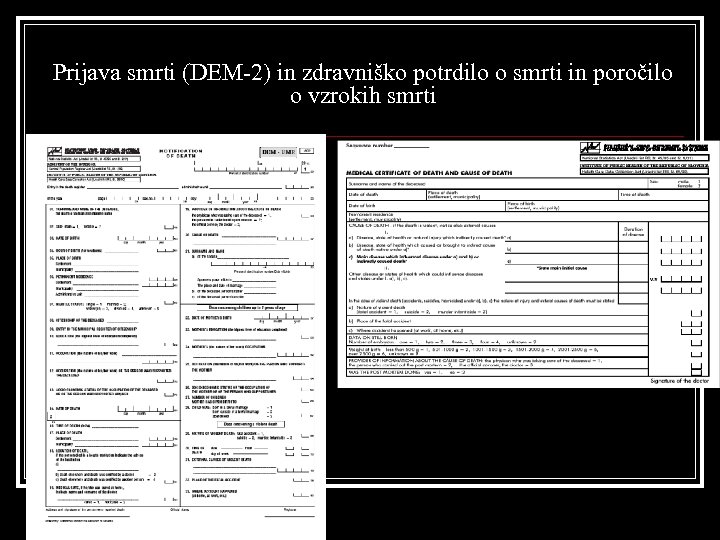Prijava smrti (DEM-2) in zdravniško potrdilo o smrti in poročilo o vzrokih smrti 