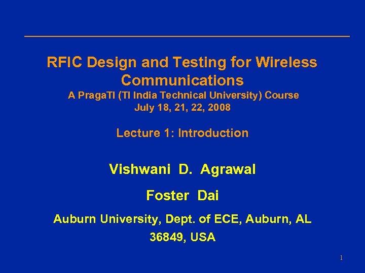 RFIC Design and Testing for Wireless Communications A Praga. TI (TI India Technical University)