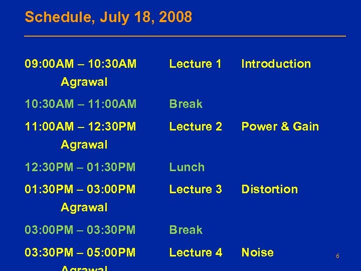 Schedule, July 18, 2008 09: 00 AM – 10: 30 AM Agrawal Lecture 1