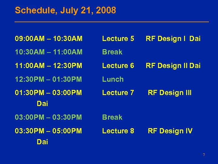 Schedule, July 21, 2008 09: 00 AM – 10: 30 AM Lecture 5 10: