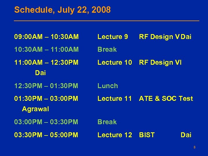 Schedule, July 22, 2008 09: 00 AM – 10: 30 AM Lecture 9 10: