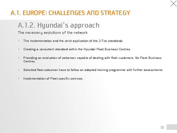 A. 1. EUROPE: CHALLENGES AND STRATEGY A. 1. 2. Hyundai’s approach The necessary evolutions