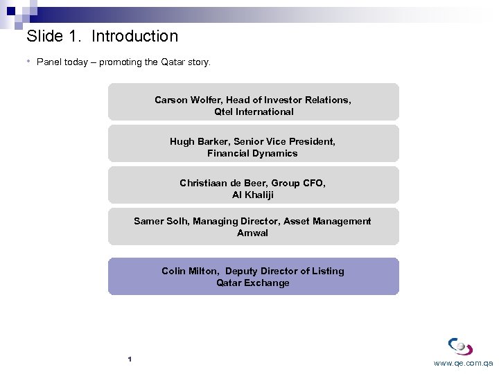Slide 1 Introduction Panel today promoting