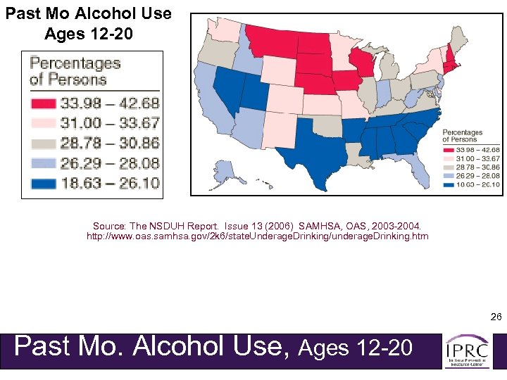 Past Mo Alcohol Use Ages 12 -20 Source: The NSDUH Report. Issue 13 (2006)