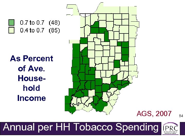 As Percent of Ave. Household Income AGS, 2007 Annual per HH Tobacco Spending 54