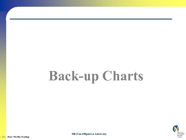 Back-up Charts - 16 - WR Due Diligence Summary Source: True Blue Consulting 