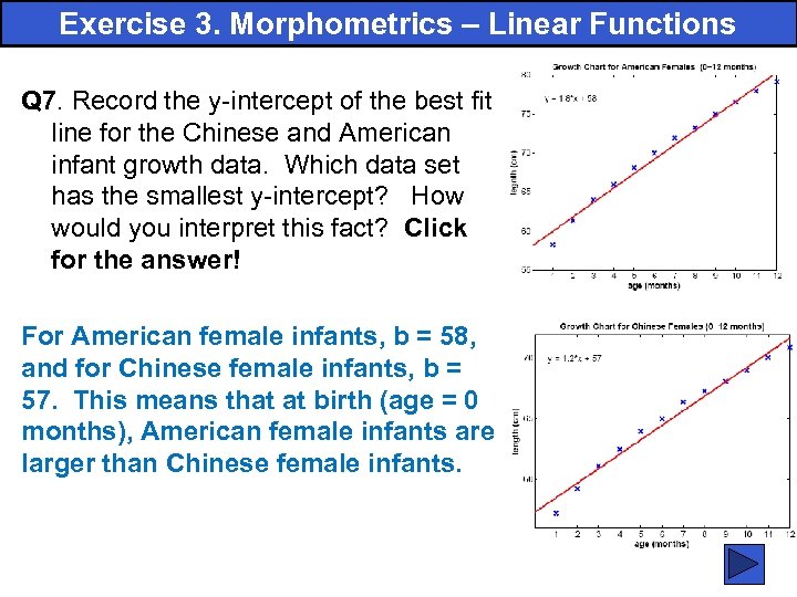 Exercise 3. Morphometrics – Linear Functions Q 7. Record the y-intercept of the best