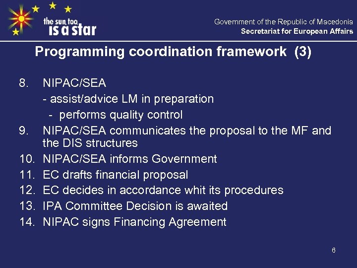 Government of the Republic of Macedonia Secretariat for European Affairs Programming coordination framework (3)