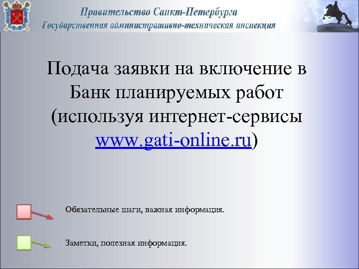 Подача заявки на включение в Банк планируемых работ (используя интернет-сервисы www. gati-online. ru) Обязательные