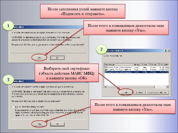 После заполнения полей нажмите кнопку «Подписать и отправить» . 1 После этого в появившемся