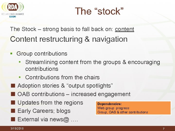 The “stock” The Stock – strong basis to fall back on: content Content restructuring