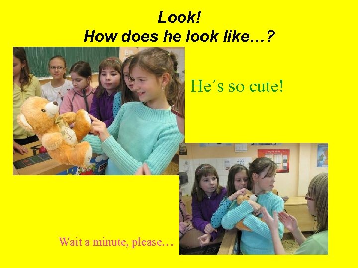 Look! How does he look like…? He´s so cute! Wait a minute, please… 