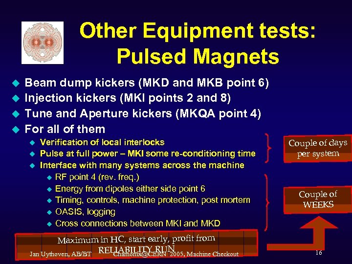 Other Equipment tests: Pulsed Magnets u u Beam dump kickers (MKD and MKB point
