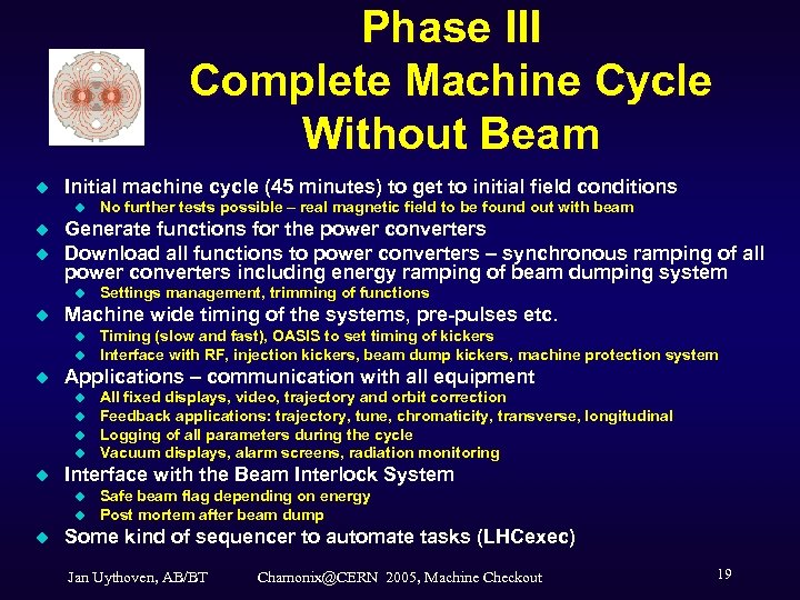 Phase III Complete Machine Cycle Without Beam u Initial machine cycle (45 minutes) to