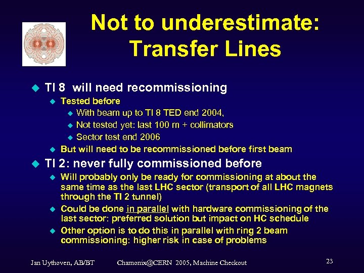 Not to underestimate: Transfer Lines u TI 8 will need recommissioning u u u