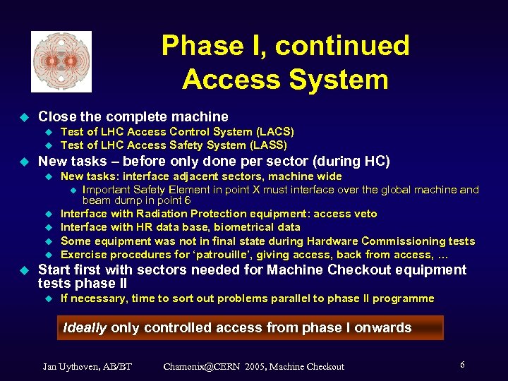 Phase I, continued Access System u Close the complete machine u u u New