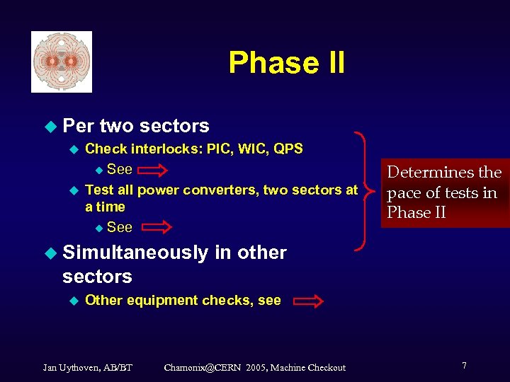 Phase II u Per u u two sectors Check interlocks: PIC, WIC, QPS u